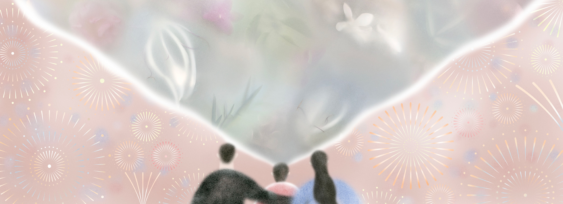 Illustration shows a family is watching fireworks, child sees blurry version of the event.