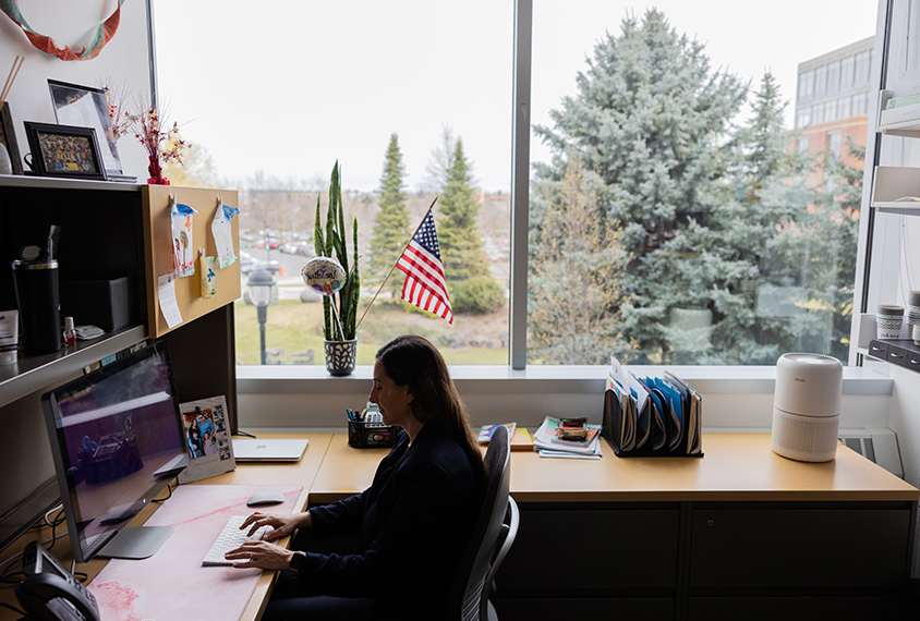 Lucio Peixoto, PhD at her office at Washington State University in Spokane, Washington.