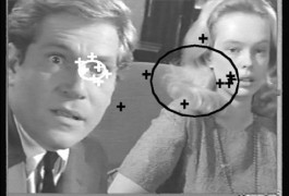While watching an emotional scene from Who’s Afraid of Virginia Woolf, normal adults focus their gaze (white crosses) on the actor’s eyes, while those with autism focus (black crosses) on non-essential parts of the scene.