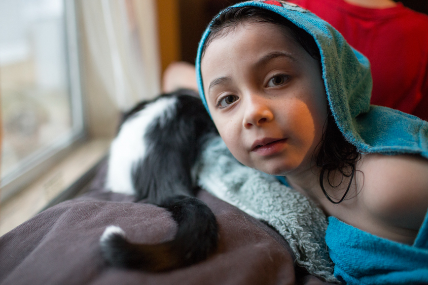 Izzy Green plays with her family cat Magnus at her home in Madrid, Iowa on Thursday, January 19, 2017. KC McGinnis for Spectrum