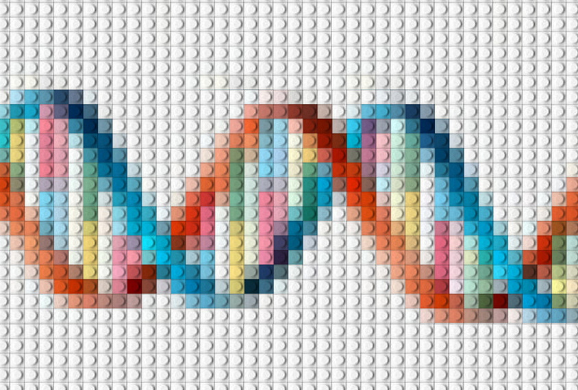 Illustration of DNA in cross-stitch pattern.