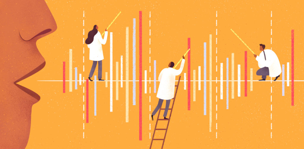 Ilustration of scientists balancing precariously on a ladder and painting.