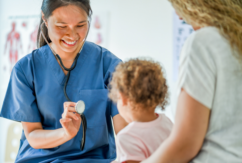 mother and child at the doctor's with a stethoscope