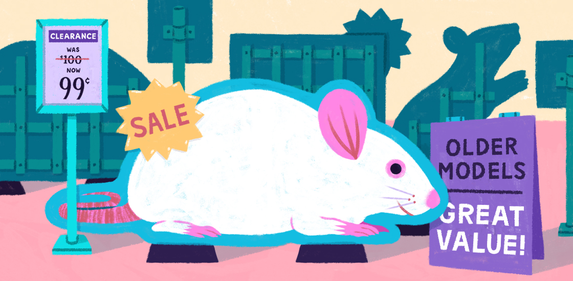 illustration of mouse on sale in a city