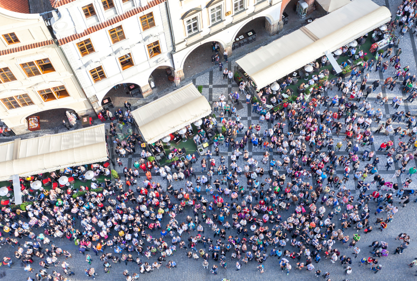 Birdseye view of large crowd