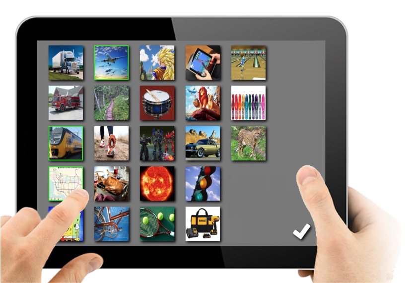hand holding ipad with images