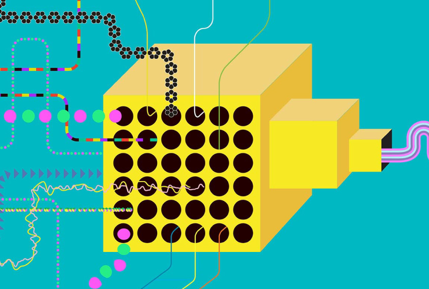 Machine accepts chaotic data flow and puts it back out in an organized flow from the other side