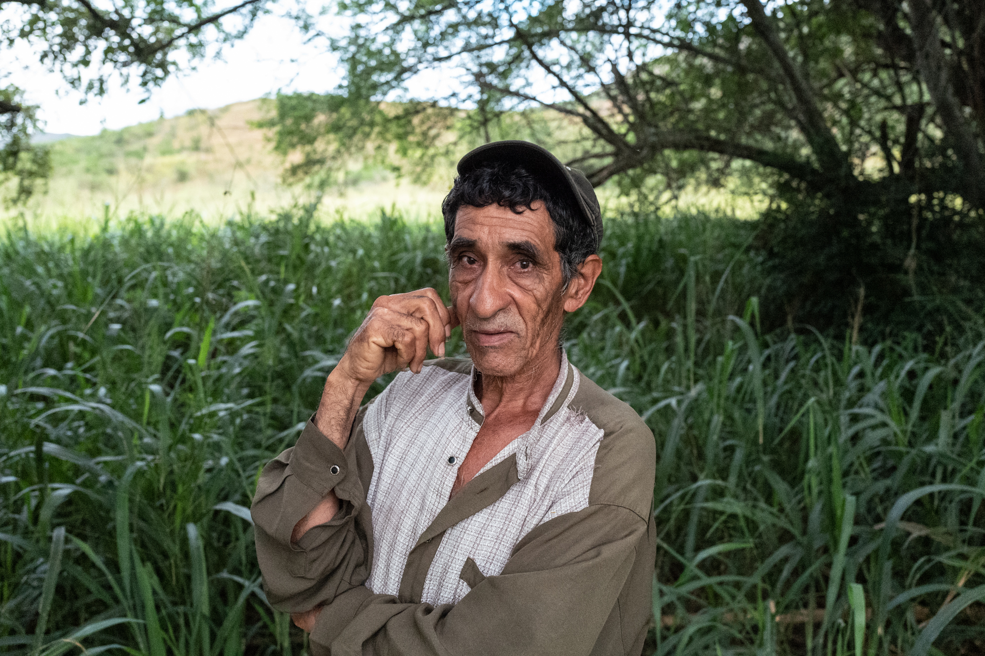 Jair Triviño poses for a portrait before the start of his journey cutting down papaya trees in Ricaurte, Valle del Cauca on July 30, 2018.