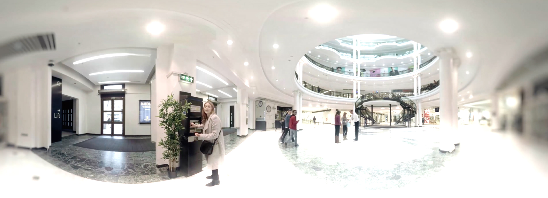 Still from a video shows a 360 degree view inside a mall.
