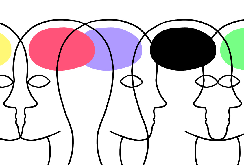 Illustration of profiles with brains of different colors.