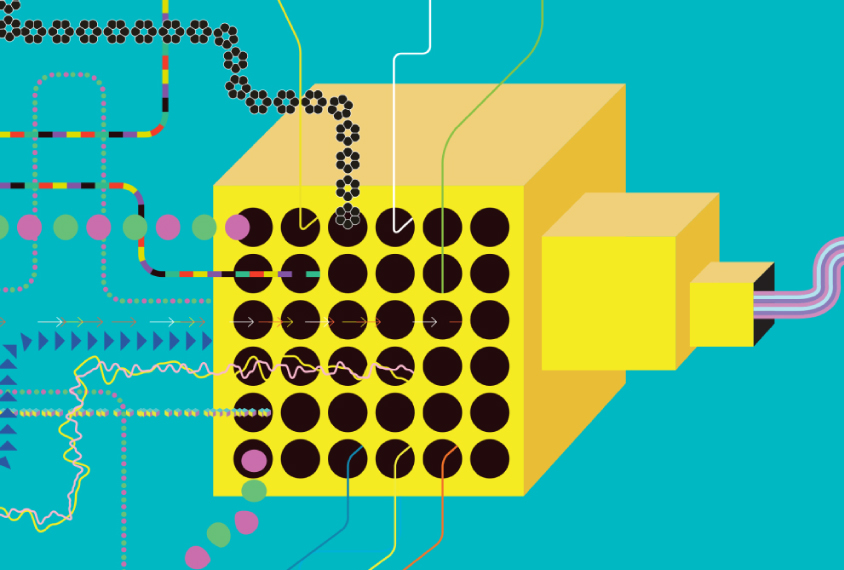 whimsical machine takes in various data and spits out an organized version on the other end