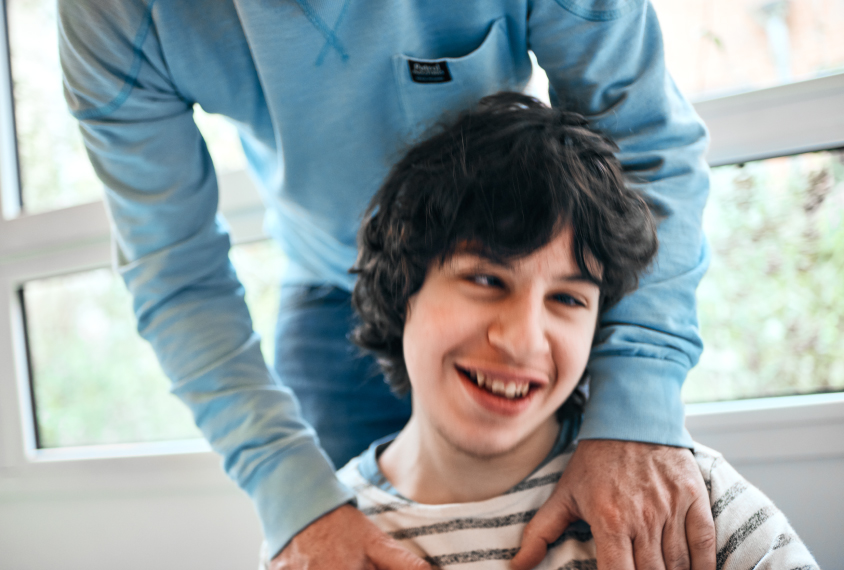 Gabin at home with his father Laurent in Paris.