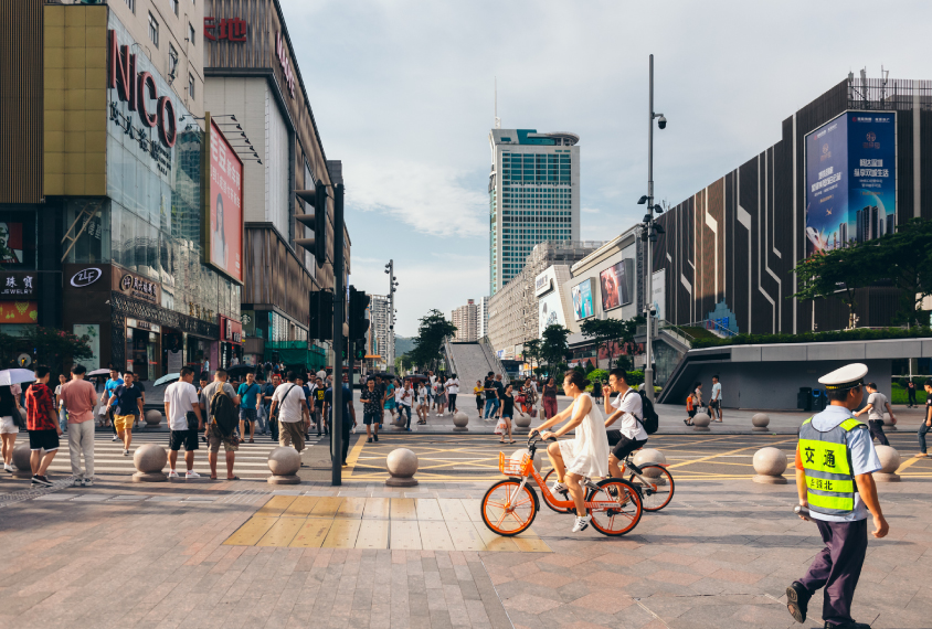 Busy street scene in China