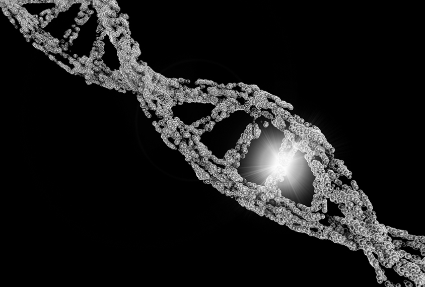 Strand of DNA with one base letter highlighted.