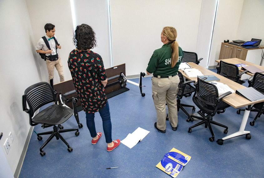 Some autism training classes for police use trained actors to recreate real-life scenario--in this scene a student is having a tantrum in a classroom.