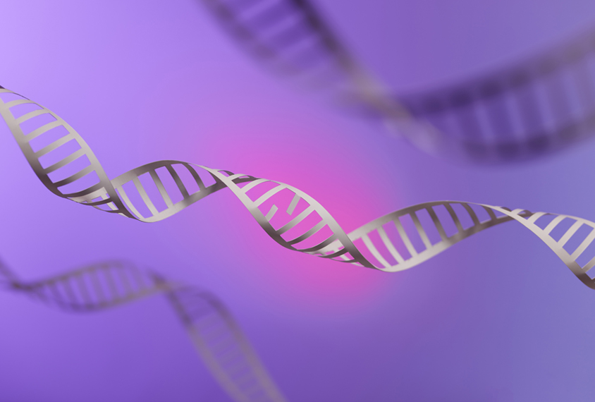 Paper DNA with one torn base to signify a point mutation.