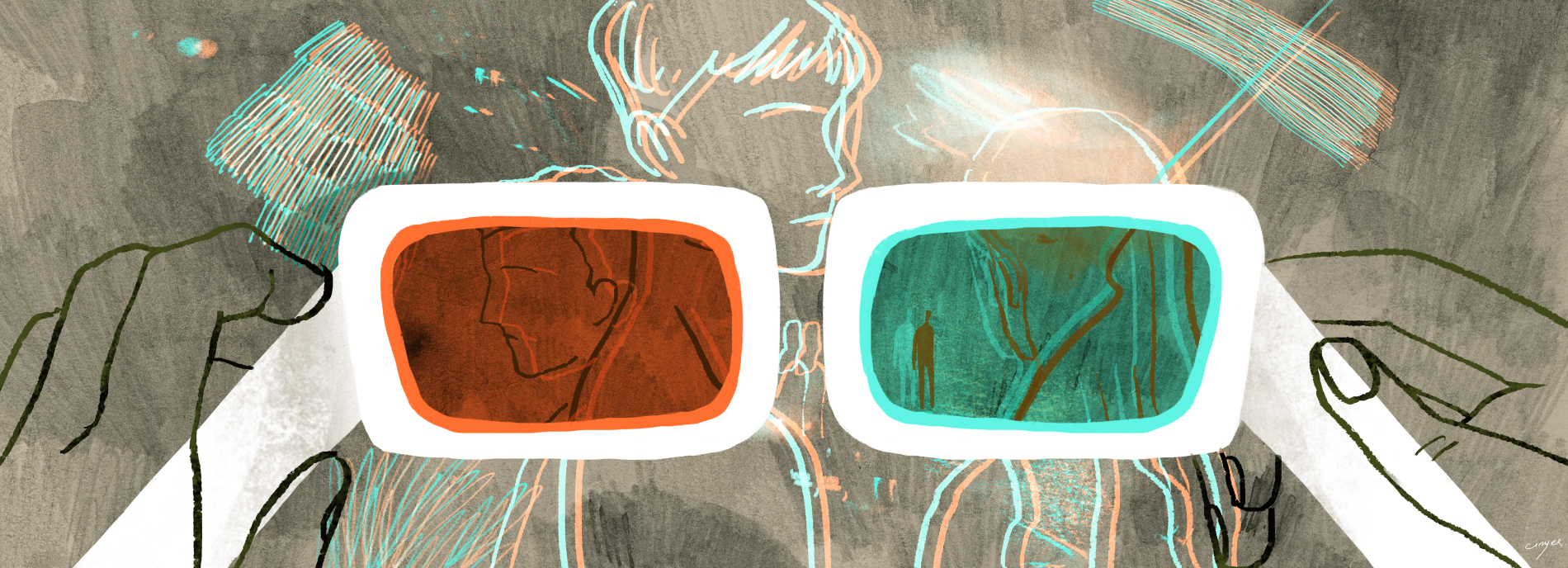 3D glasses viewing a group fo people.