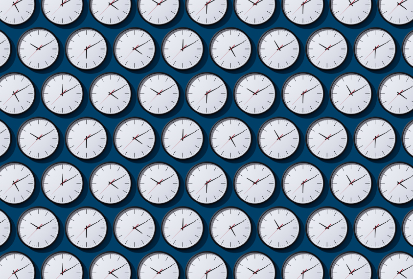 grid of clocks showing different times