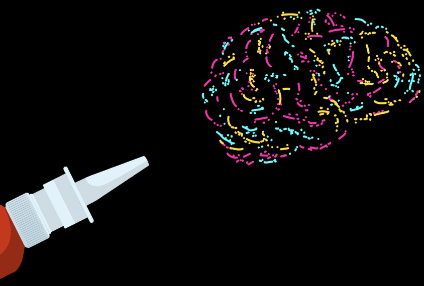 Nasal sprayer makes a brain shape out of its spray.