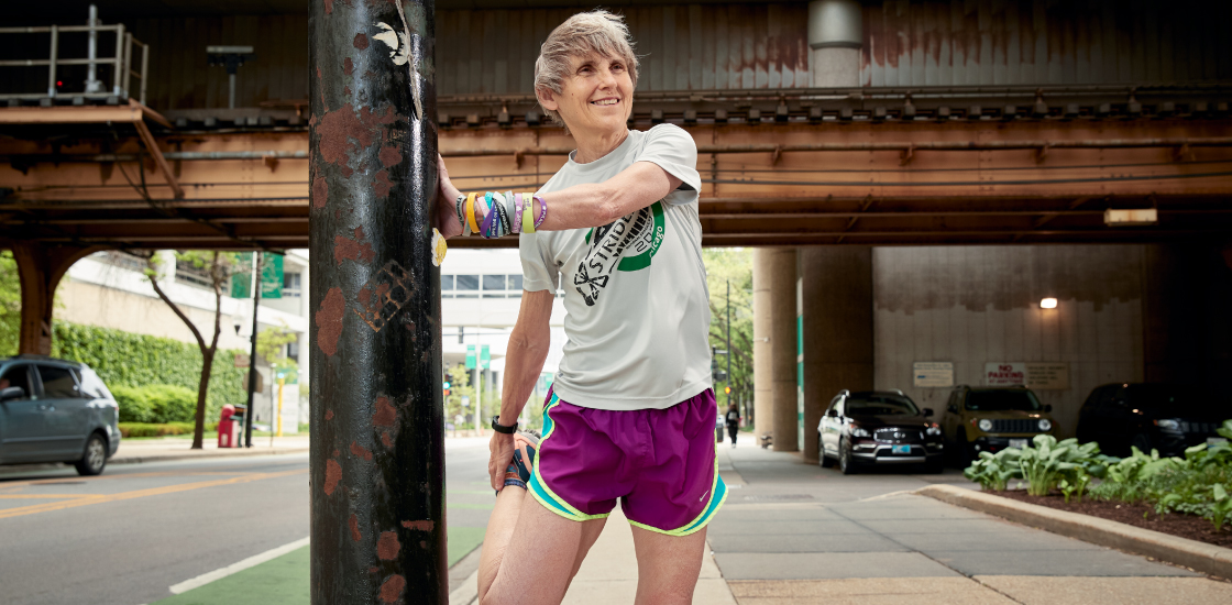 Dr. Elizabeth Berry-Kravis stretching durning a run