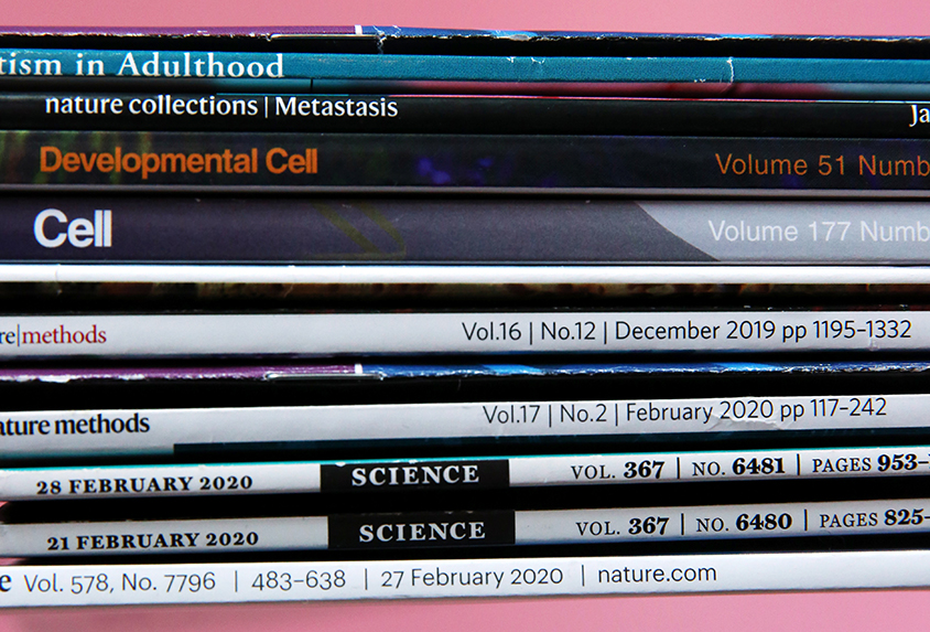 Stack of scientific journals.