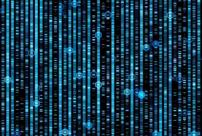 Abstraction of human genome data with some sections circled.