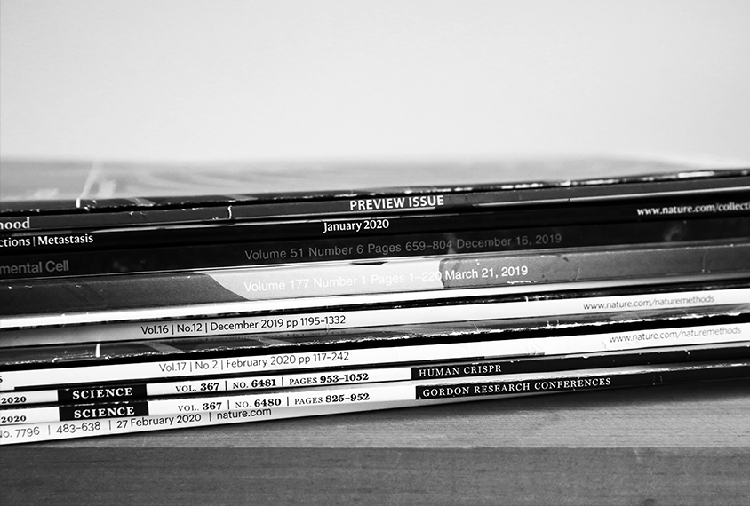 Stack of journals.