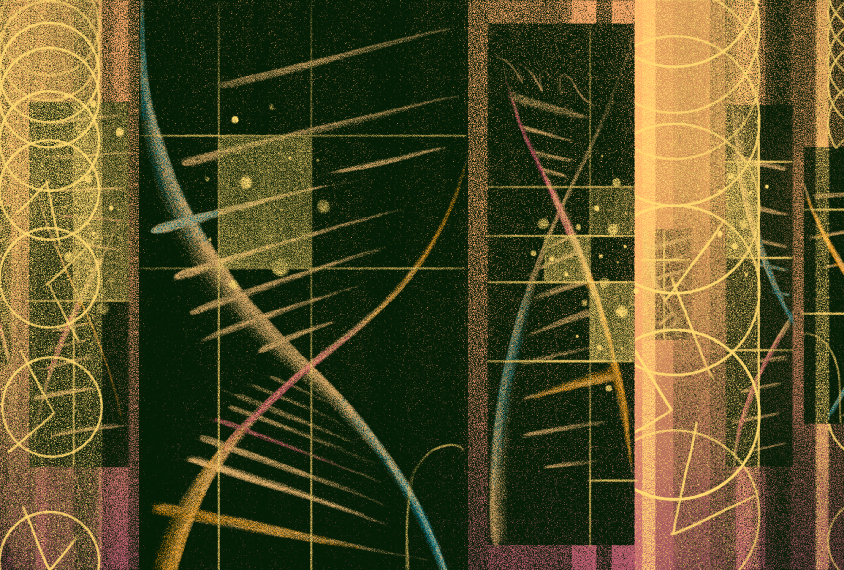 Conceptual illustration of genes functioning differently at different points in time