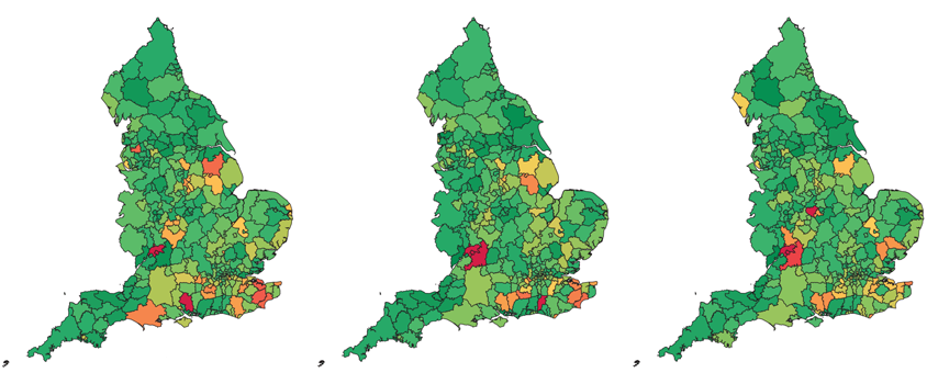 A map of England displaying Autism prevalence