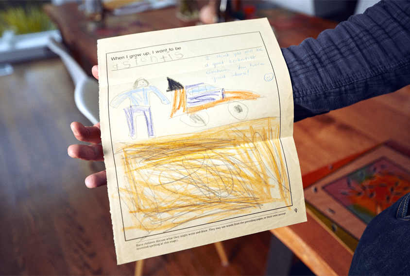 A drawing Graham Diering made when he was in first grade of himself as a scientist.