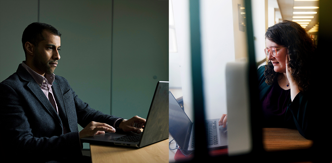 Images of Marie-Eve Lefebvre and Punit Shah sitting at their laptops.