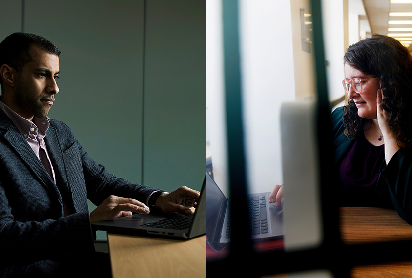 Images of Marie-Eve Lefebvre and Punit Shah sitting at their laptops.