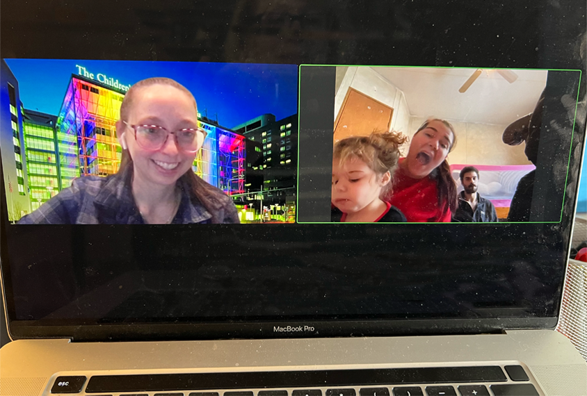 Kaitlin McHenry, a nurse practitioner at the Children’s Hospital of Philadelphia, conducts an autism screening for Coraline over a video call.