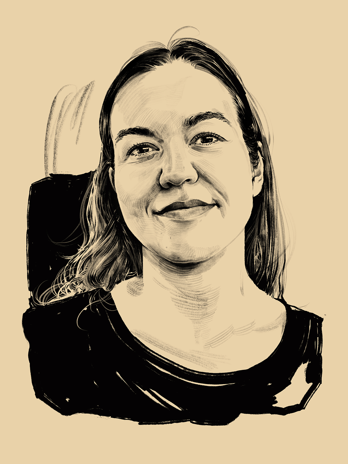 Illustrated portrait of Ashley Bourke.