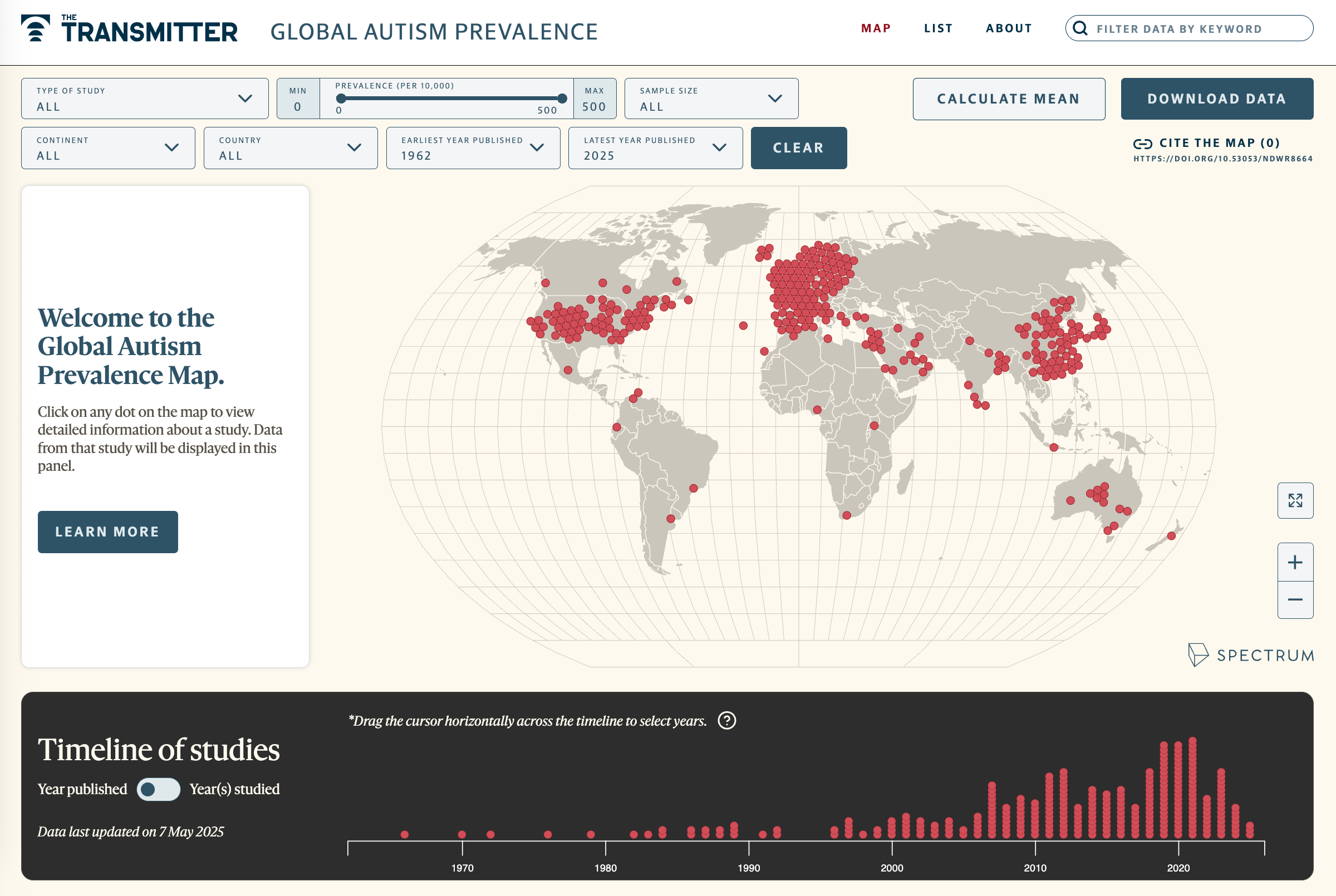Screenshot of the Global Autism Prevalence Map.