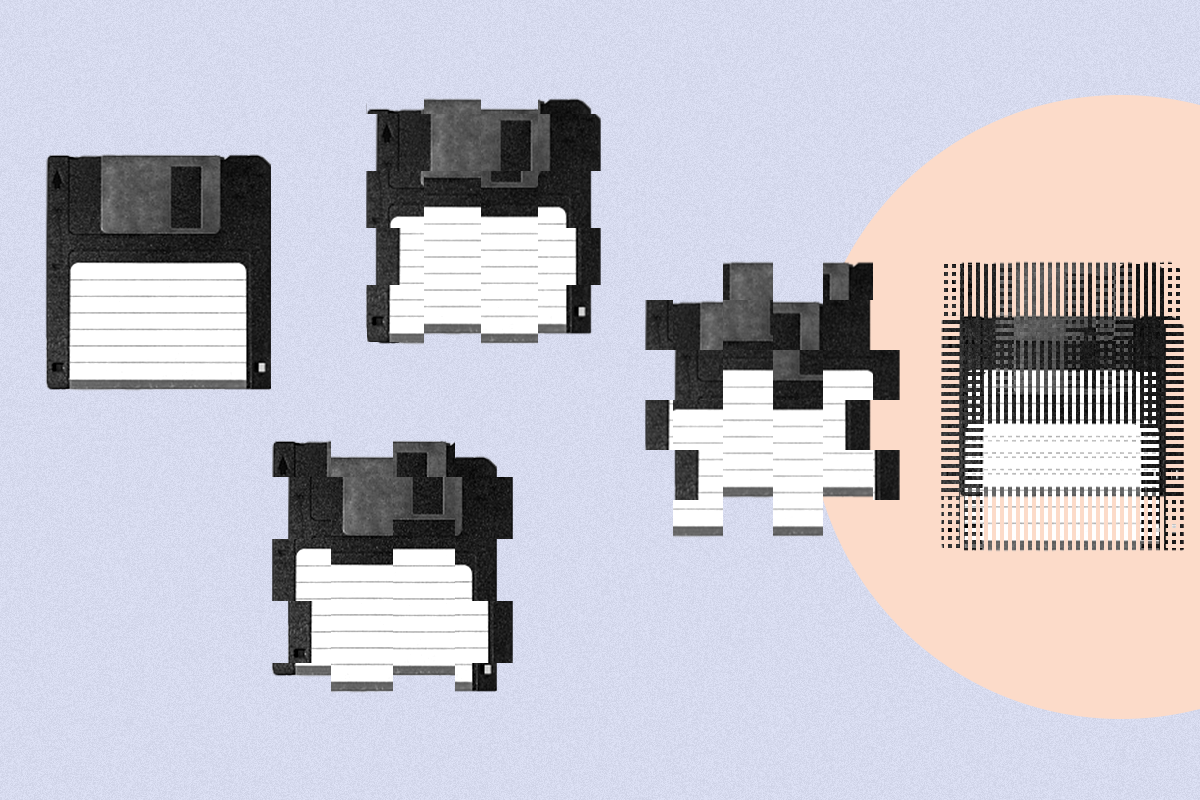 Distorted floppy discs.