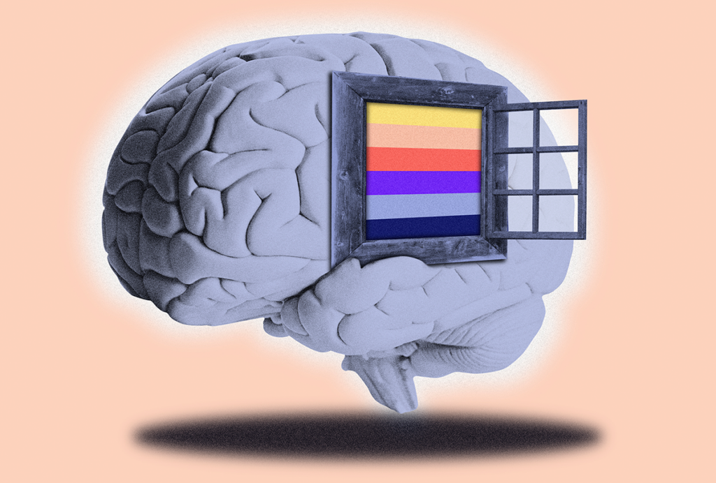 Illustration of a brain with a window opening into it.