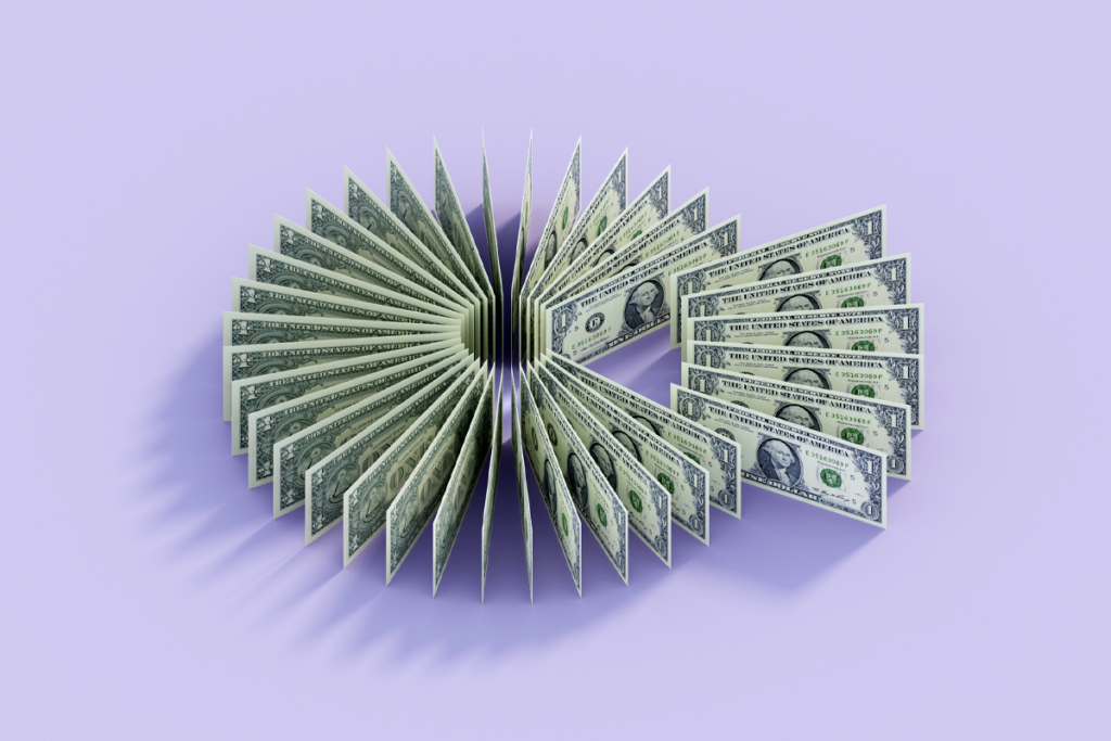 US dollar bills arranged in a circle.