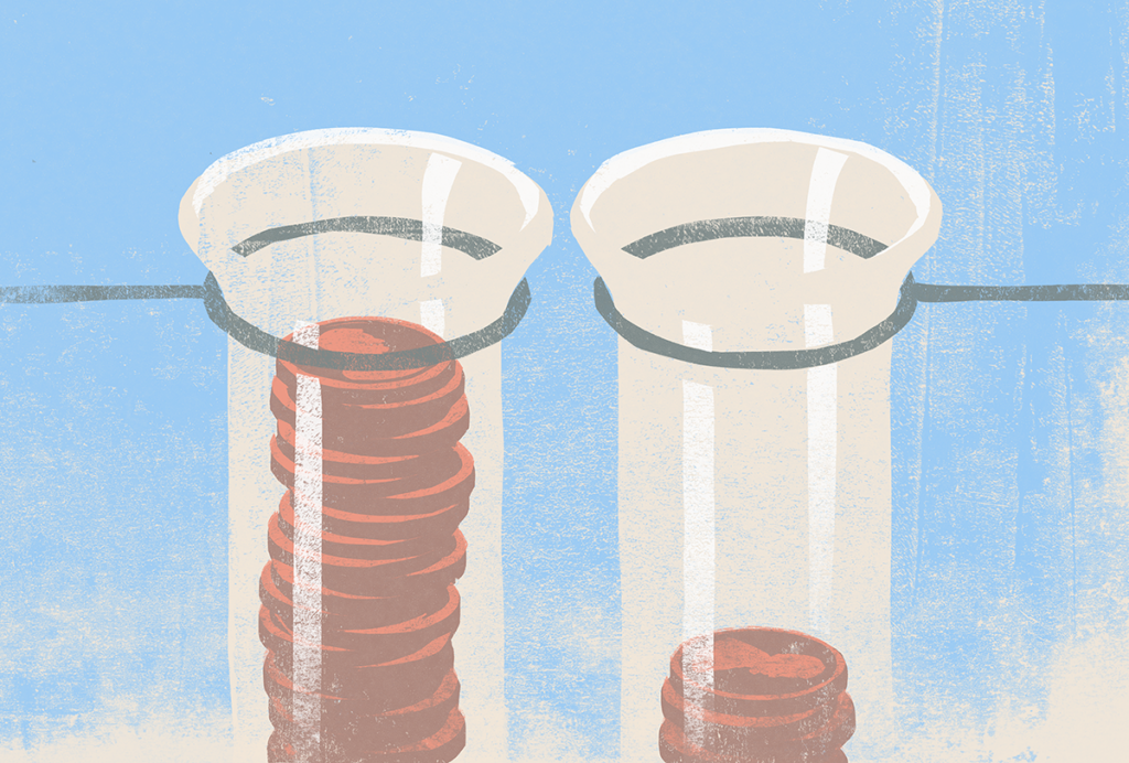 Two test tubes filled with coins.