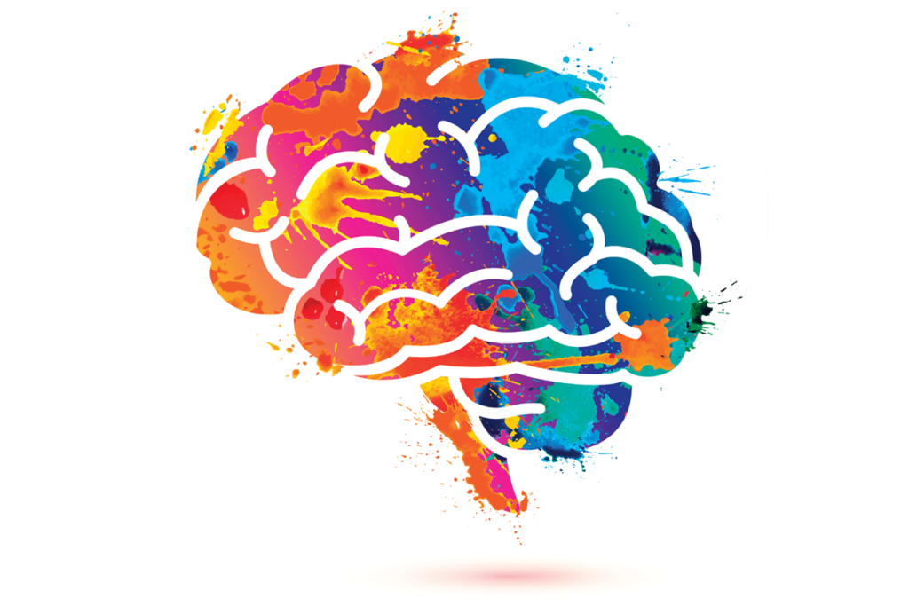 Colorful drawing of a human brain.