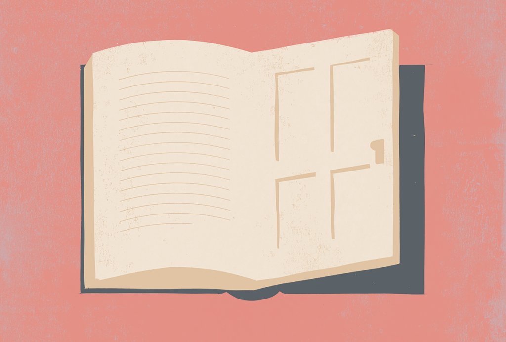 A book in which one page is a door.