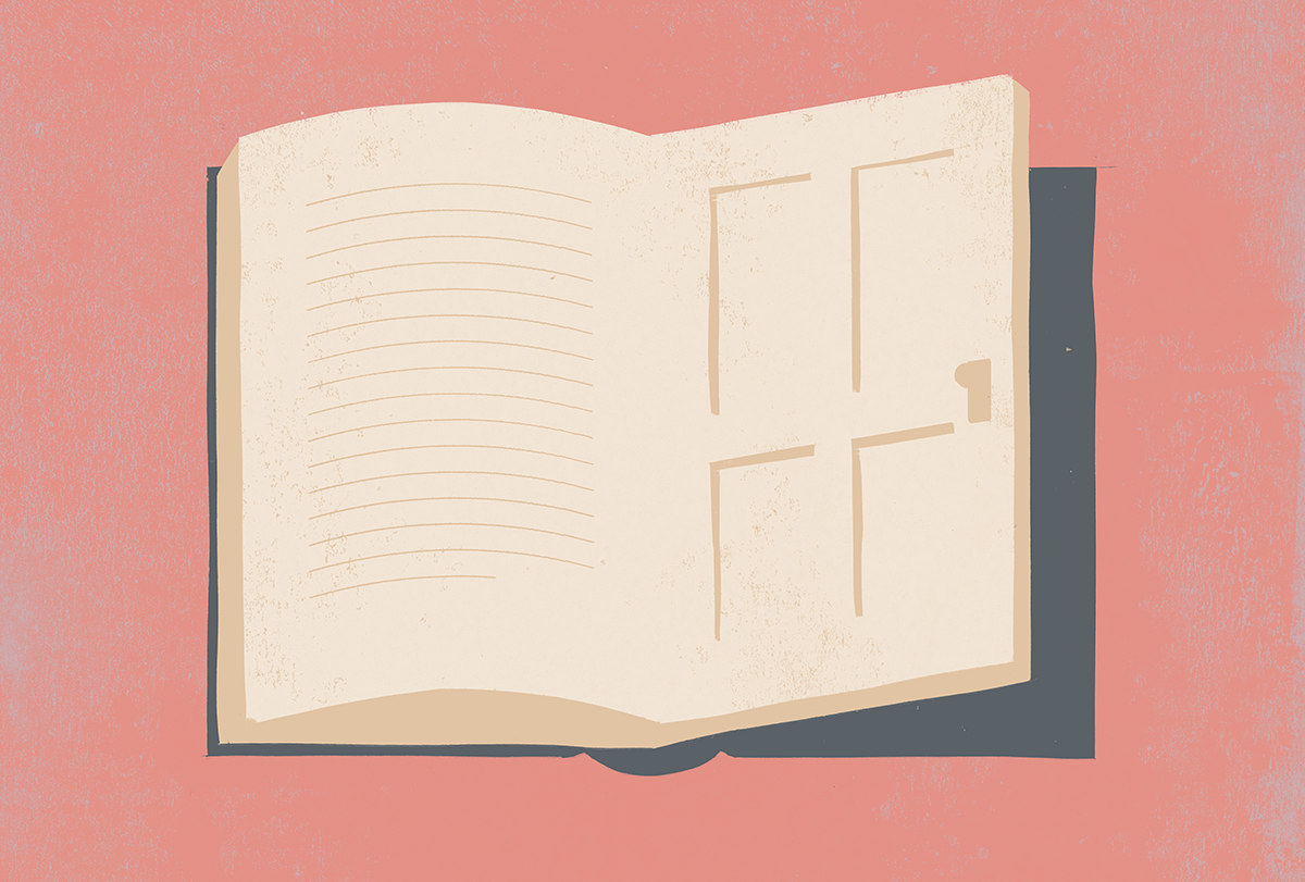 A book in which one page is a door.