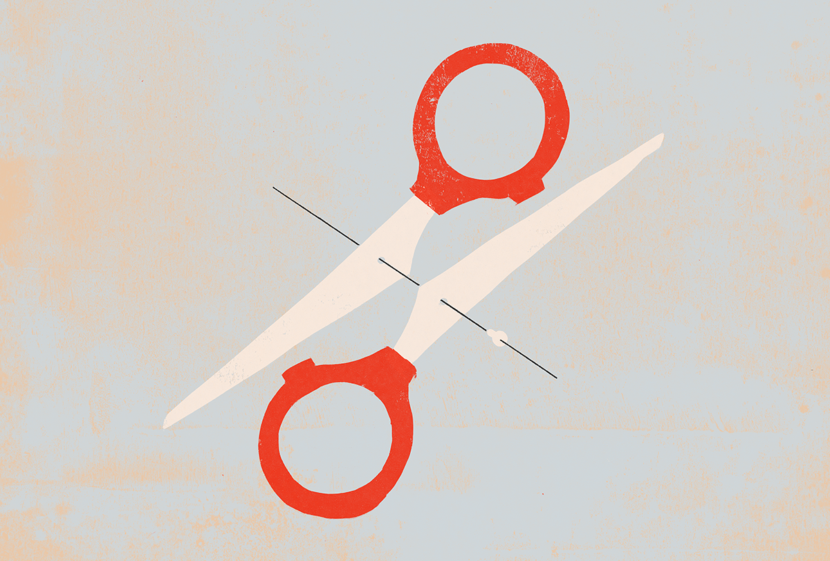 Deconstructed scissors in the shape of a percentage sign.
