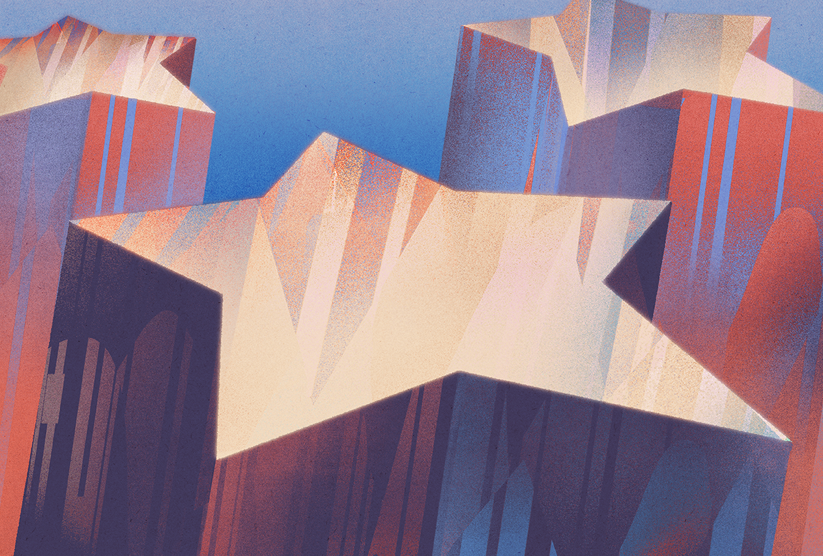 Stars shooting upward.