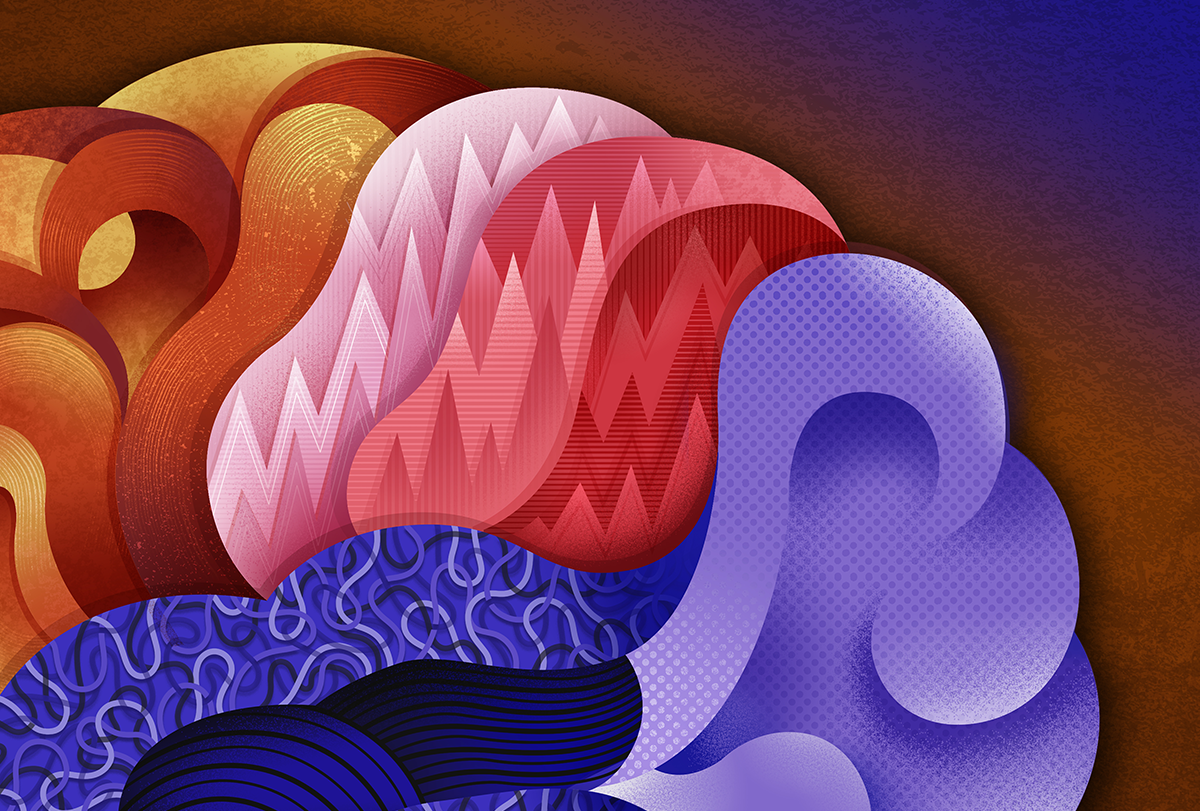 Abstract flowing shapes.