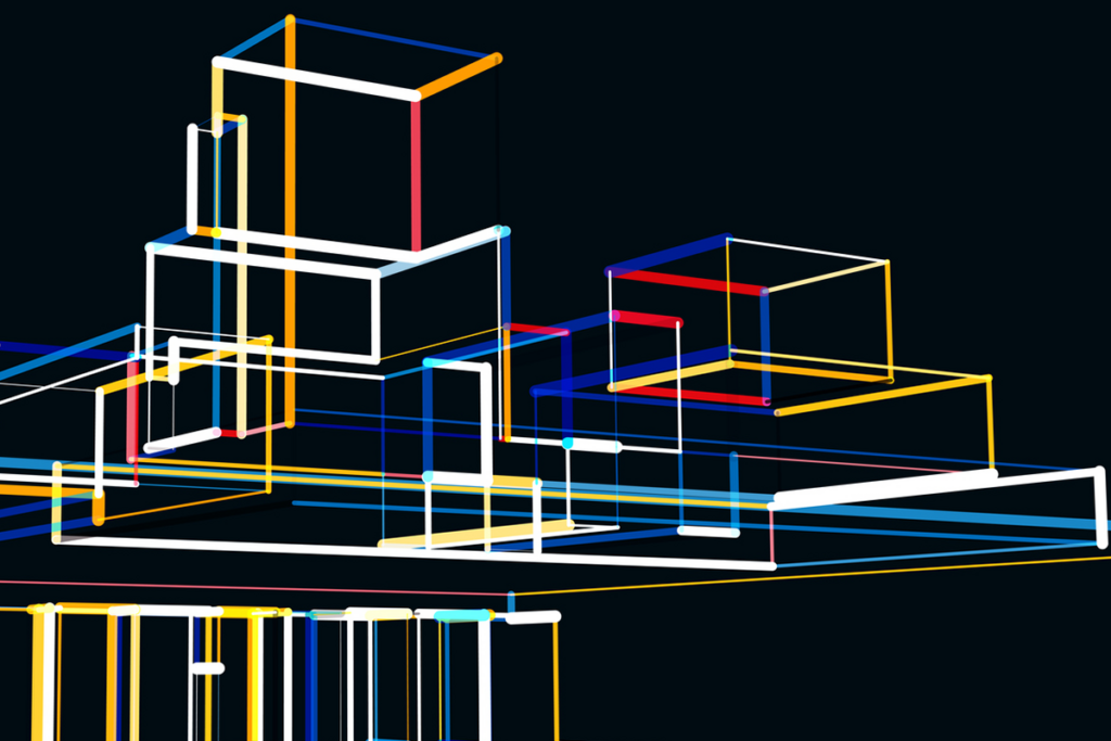 complex stack of rectangular prisms.