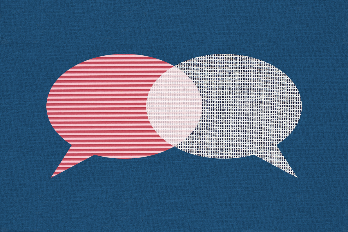 Overlapping speech bubbles.