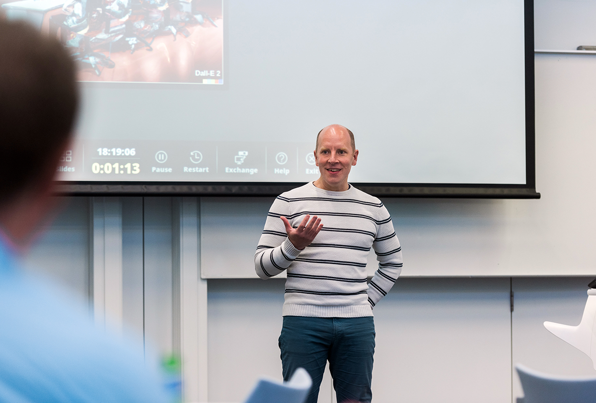 Adam Kampff delivers a lecture.