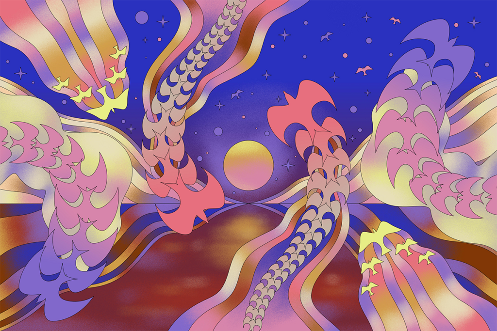 Illustration of flocking birds.