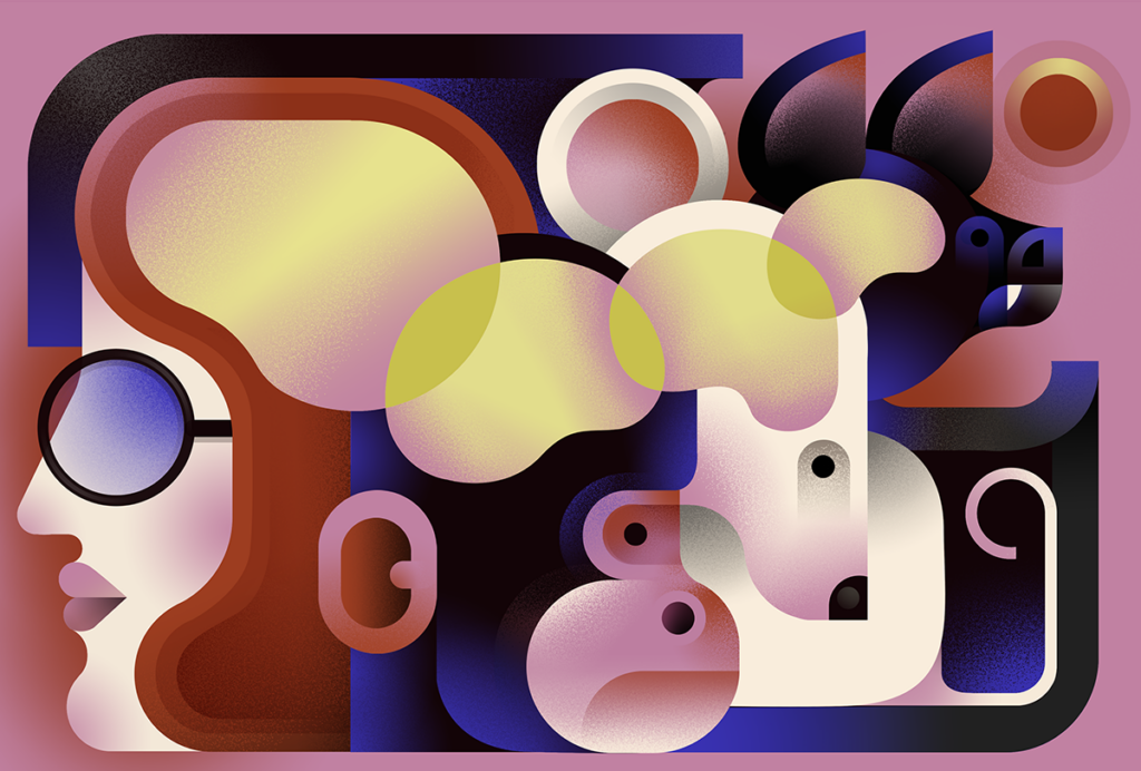 Illustration with silhouettes of a human, bat and nonhuman primate.